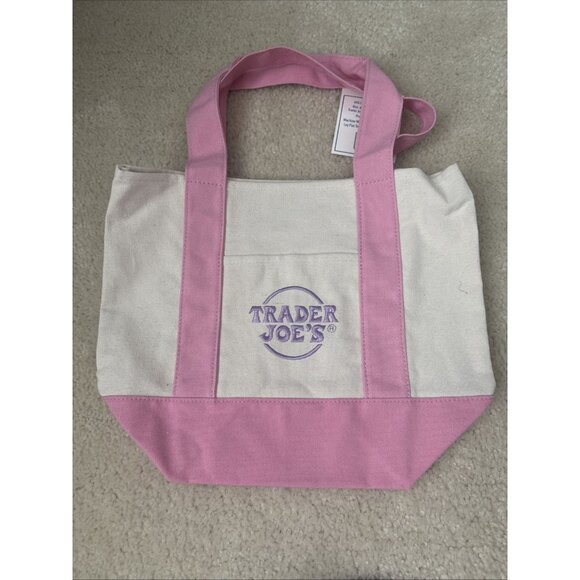NWT 2025 Trader Joes Mini Canvas Pastel Tote Bags Colors Pink Or Purple - Picture 5 of 6